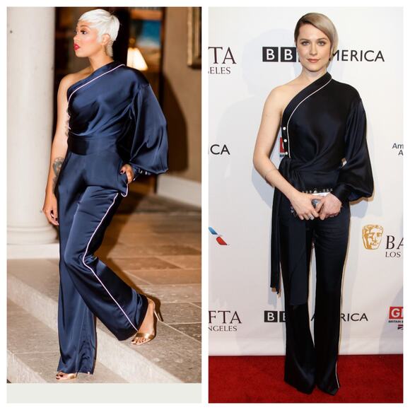 Jonathan Simkhai Navy Satin One Shoulder Jumpsuit Size 4 Formal Evening Party - Picture 1 of 11